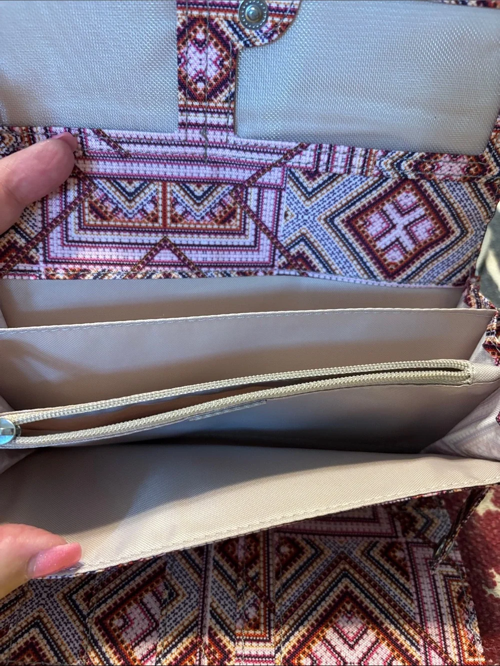 Kipling Pink and Orange Geometric Wristlet Wallet with Monkey Charm